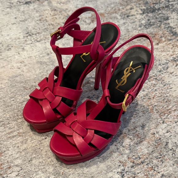 Yves Saint Laurent Shoes - Yves Saint Laurent High tribute Fuchsia Strappy Heels size 34,5